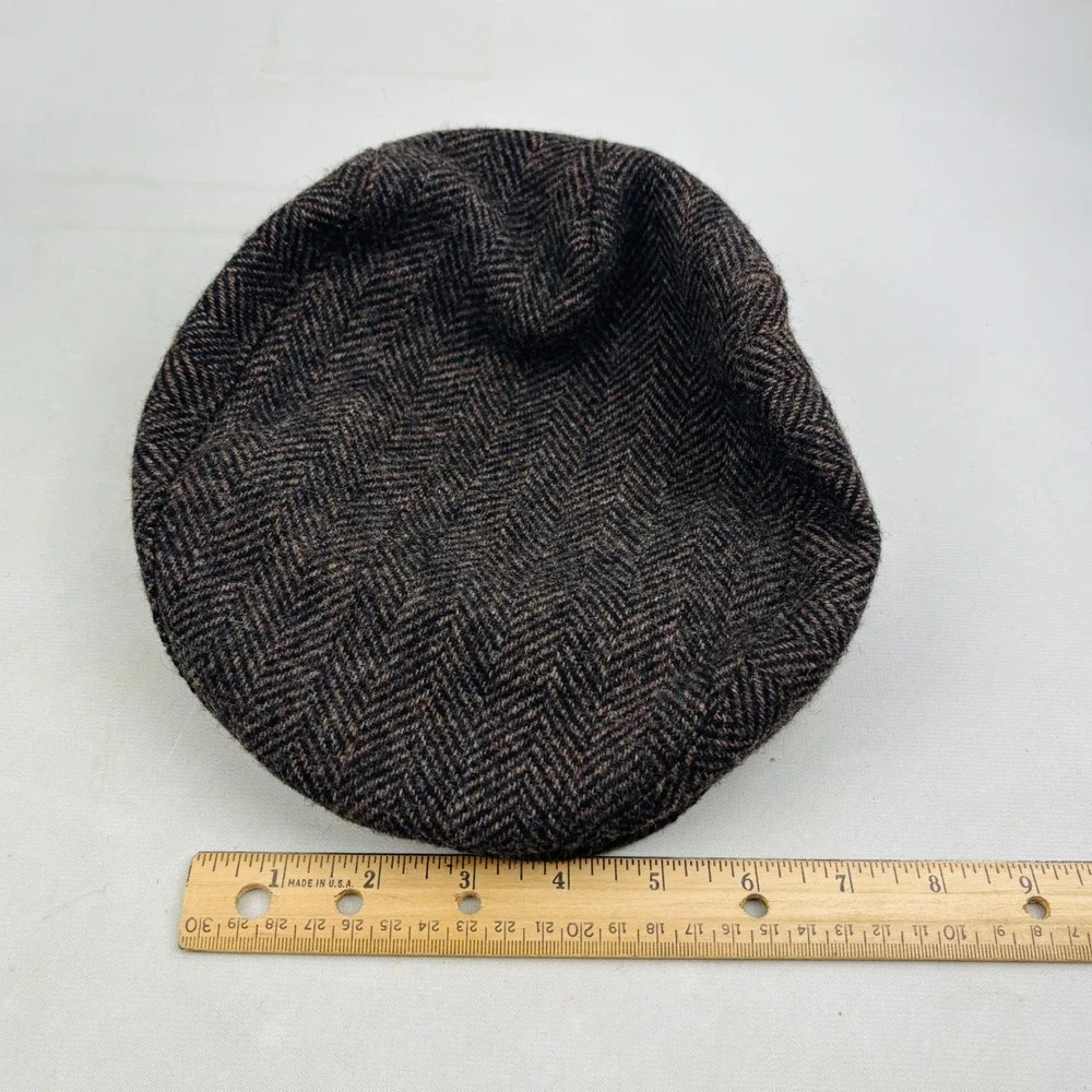 Vintage Finest Headwear Flat Cap Mens L Brown Herringbone Wool Newsboy Hat USA